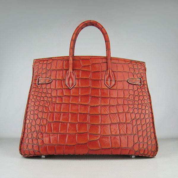 High Quality Fake Hermes Birkin 35CM Crocodile Veins Leather Bag Dark Orange 6089 - Click Image to Close